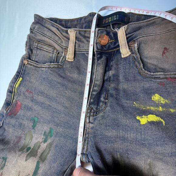 PHEELINGS Paint Splatter Distressed Skinny Jeans Colorful Artsy Denim Size 28 - Picture 11 of 12